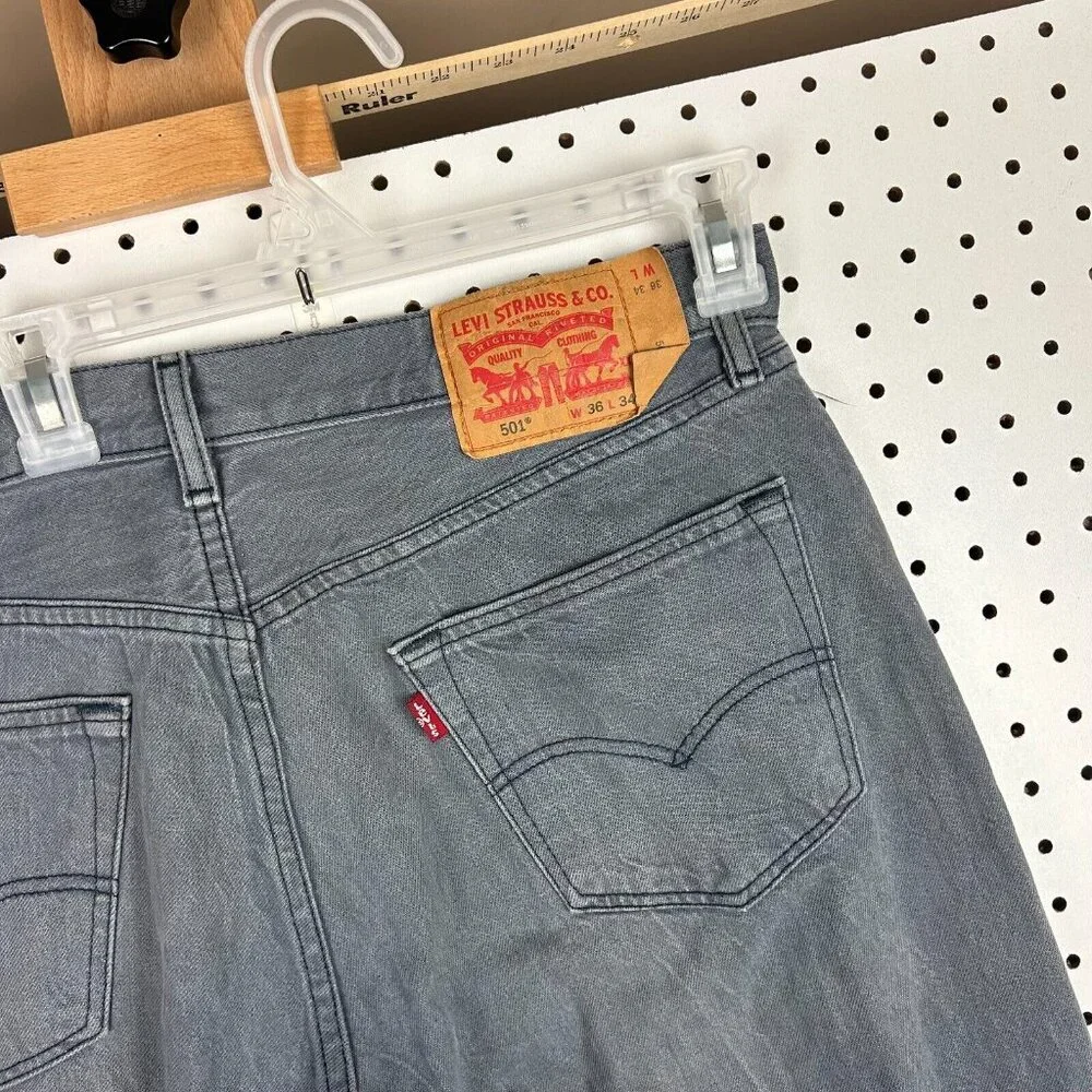 Levis 501 Gray Stone Washed Wide Leg Straight Jeans 34x32 Skater Y2K Denim Punk - Picture 3 of 8
